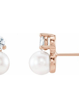 14K White Gold Cultured White Freshwater Pearl & 1/2 CTW Natural Diamond Earrings