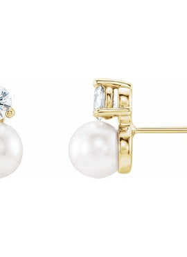 14K White Gold Cultured White Freshwater Pearl & 1/2 CTW Natural Diamond Earrings