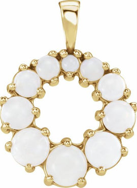 14K White Gold Natural White Opal Halo-Style Pendant