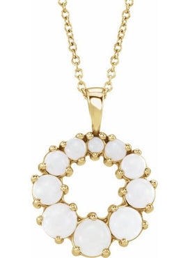 14K White Gold Natural White Opal Halo-Style Pendant