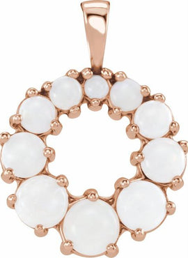 14K White Gold Natural White Opal Halo-Style Pendant