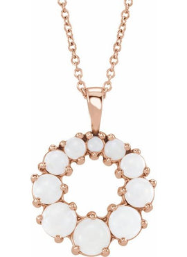 14K White Gold Natural White Opal Halo-Style Pendant