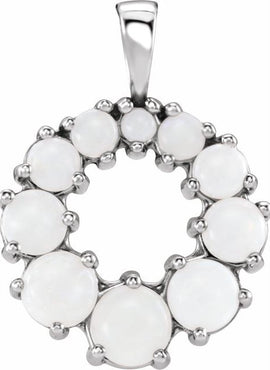 14K White Gold Natural White Opal Halo-Style Pendant