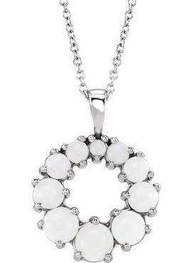 14K White Gold Natural White Opal Halo-Style Pendant