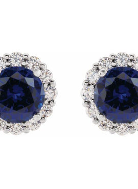 14K White Gold 4 mm Lab-Grown Blue Sapphire & 1/3 CTW Natural Diamond Earrings