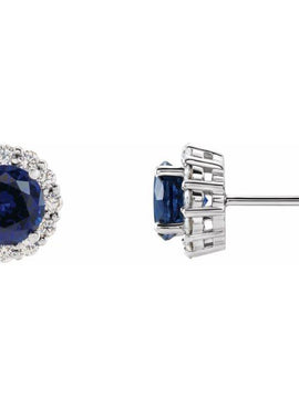 14K White Gold 4 mm Lab-Grown Blue Sapphire & 1/3 CTW Natural Diamond Earrings