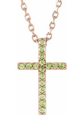 14K White Gold Natural Emerald Petite Cross 16