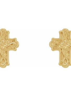 14K White Gold Floral Cross Earrings