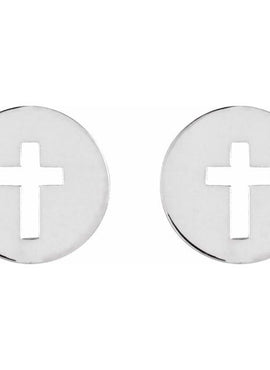 14K White Gold Pierced Cross Earring