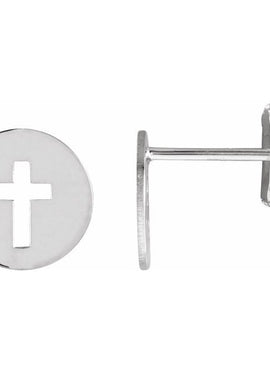 14K White Gold Pierced Cross Earring
