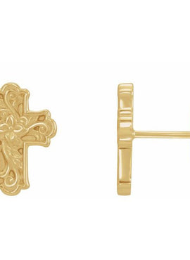 14K White Gold Floral Cross Earrings