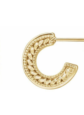 14K White Gold Floral & Milgrain 12.6 mm Hoop Earrings