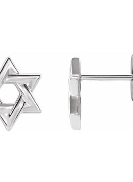 14K White Gold Star of David Earrings