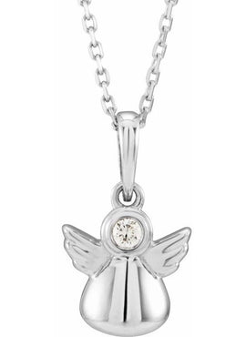14K White Gold .03 CT Natural Diamond Youth Angel 15