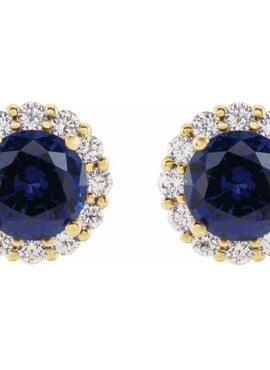 14K White Gold 4 mm Lab-Grown Blue Sapphire & 1/3 CTW Natural Diamond Earrings