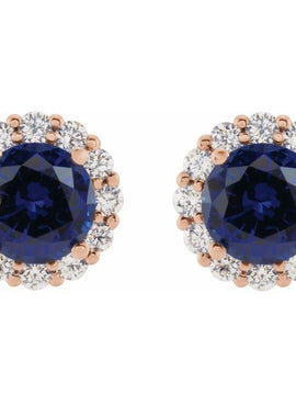 14K White Gold 4 mm Lab-Grown Blue Sapphire & 1/3 CTW Natural Diamond Earrings