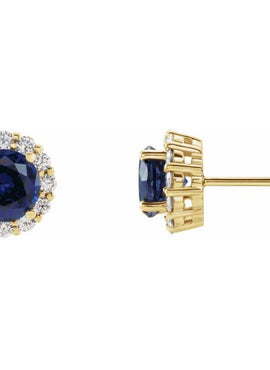 14K White Gold 4 mm Lab-Grown Blue Sapphire & 1/3 CTW Natural Diamond Earrings