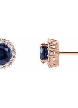 14K White Gold 4 mm Lab-Grown Blue Sapphire & 1/3 CTW Natural Diamond Earrings