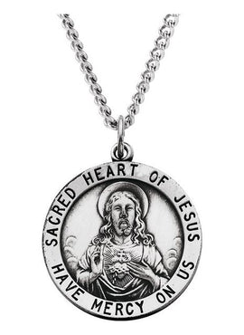 14K Yellow Gold 22 mm Round Sacred Heart of Jesus Medal