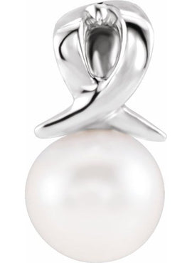 14K White Gold Cultured White Freshwater Pearl Bypass Pendant