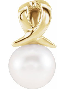 14K White Gold Cultured White Freshwater Pearl Bypass Pendant