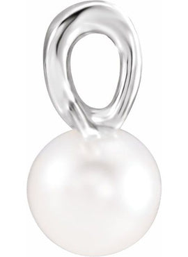 14K White Gold Cultured White Freshwater Pearl Bypass Pendant