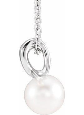 14K White Gold Cultured White Freshwater Pearl Bypass Pendant