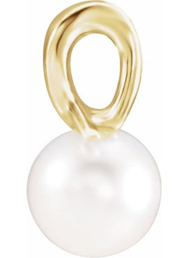 14K White Gold Cultured White Freshwater Pearl Bypass Pendant