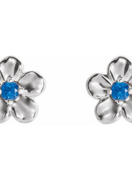 14K White Gold Imitation Mozambique Garnet January Birthstone Flower Earrings