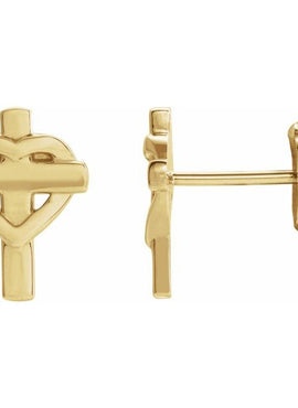 14K White Gold Heart & Cross Earrings
