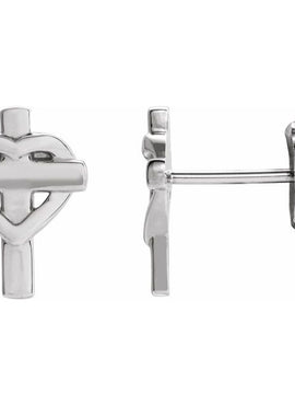 14K White Gold Heart & Cross Earrings