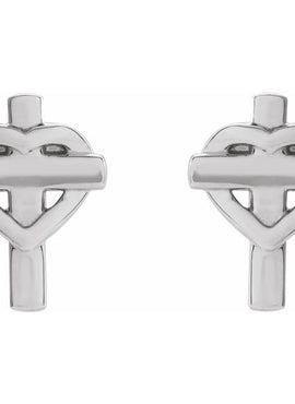 14K White Gold Heart & Cross Earrings