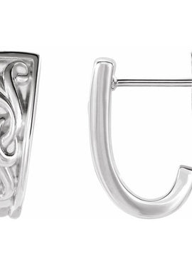 14K White Gold Vintage-Inspired J-Hoop Earrings