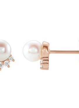 14K White Gold Cultured White Freshwater Cultured Pearl & .08 CTW Natural Diamond Earrings