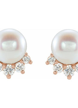 14K White Gold Cultured White Freshwater Cultured Pearl & .08 CTW Natural Diamond Earrings