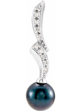 14K White Gold Cultured Black Akoya Pearl & 1/10 CTW Natural Diamond Pendant