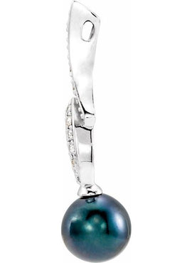14K White Gold Cultured Black Akoya Pearl & 1/10 CTW Natural Diamond Pendant