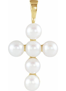 14K White Gold Cultured White Freshwater Pearl Cross Pendant