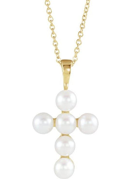 14K White Gold Cultured White Freshwater Pearl Cross Pendant