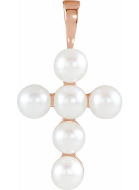 14K White Gold Cultured White Freshwater Pearl Cross Pendant