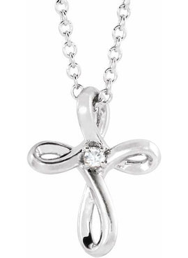 14K White Gold .015 CTW Natural Diamond Cross Pendant