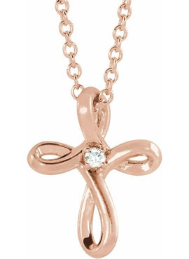 14K White Gold .015 CTW Natural Diamond Cross Pendant