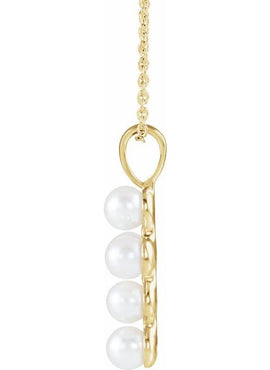 14K White Gold Cultured White Freshwater Pearl Cross Pendant