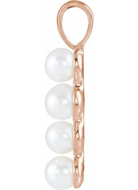 14K White Gold Cultured White Freshwater Pearl Cross Pendant