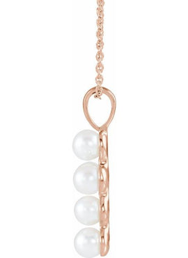 14K White Gold Cultured White Freshwater Pearl Cross Pendant