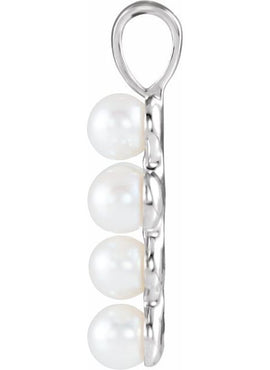 14K White Gold Cultured White Freshwater Pearl Cross Pendant