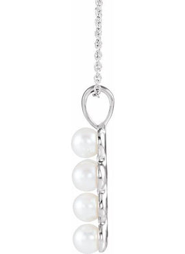 14K White Gold Cultured White Freshwater Pearl Cross Pendant