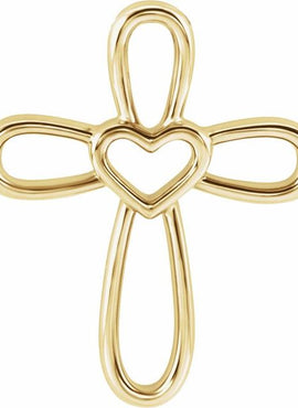 14K White Gold Cross with Heart Pendant