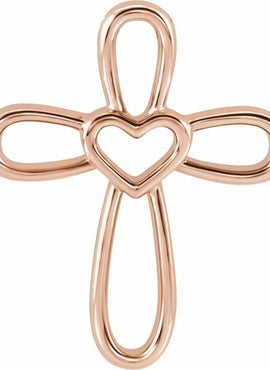 14K White Gold Cross with Heart Pendant