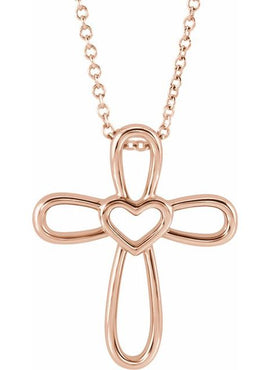 14K White Gold Cross with Heart Pendant